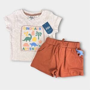 JoJo Maman Bebe 2-Piece Dinosaur Puff Print T-Shirt Short Set 3-6 Months NWT